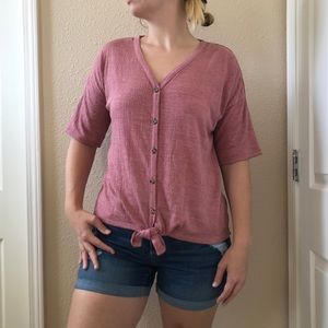 Button down tie at the bottom top